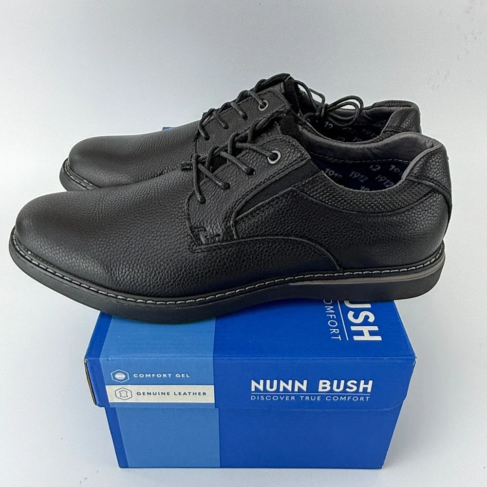 Nunn Bush Bayridge PT OX Leather Plain Toe Oxford Shoes Mens 10 M Black NIB